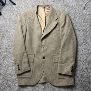 WR Derby Of San Francisco Sport Coat Mens 38 Short Tan Vintage Wool Herringbone